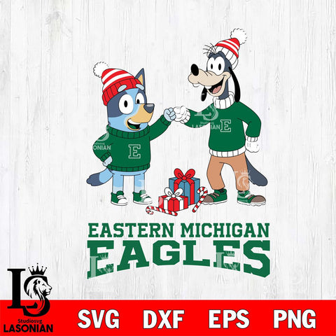 Eastern Michigan Eagles Bluey With Goofy Christmas File Cut, NCAA SVG DXF EPS PNG FILE, Digital Download,Instant Download, Silhouette