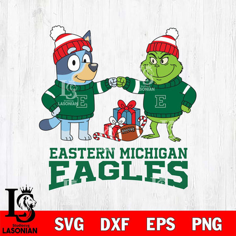 Eastern Michigan Eagles Bluey With Grinch Christmas File Cut, NCAA SVG DXF EPS PNG FILE, Digital Download,Instant Download, Silhouette