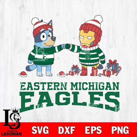 Eastern Michigan Eagles Bluey With Iron man Christmas File Cut, NCAA SVG DXF EPS PNG FILE, Digital Download,Instant Download, Silhouette