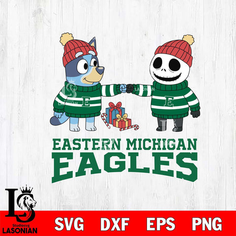 Eastern Michigan Eagles Bluey With Jack Skellington Christmas File Cut, NCAA SVG DXF EPS PNG FILE, Digital Download,Instant Download, Silhouette
