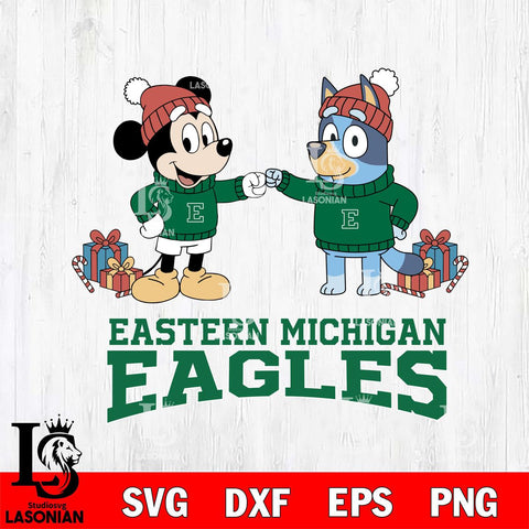 Eastern Michigan Eagles Bluey With Mickey Christmas File Cut, NCAA SVG DXF EPS PNG FILE, Digital Download,Instant Download, Silhouette