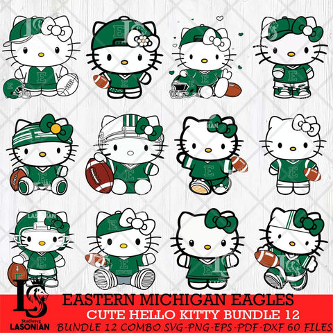 Eastern Michigan Eagles Cute Hello Kitty Bundle 12 SVG Eps Dxf Png File, NCAA Bundle svg, Digital Download, Instant Download