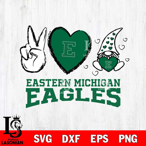 Eastern Michigan Eagles Gnomes Peace & Love Svg Eps Dxf Png File, Digital Download, Instant Download