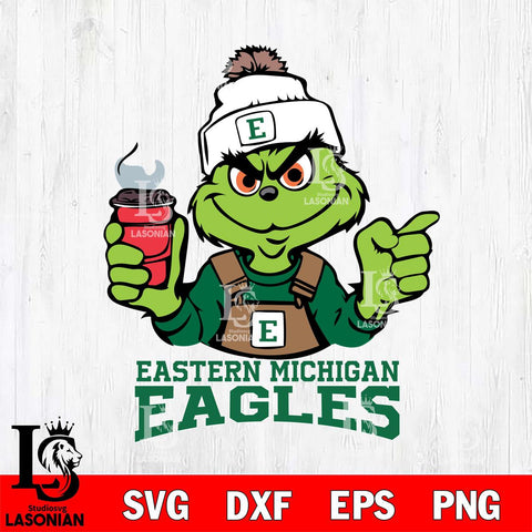 Eastern Michigan Eagles Grinch with coffee Svg Eps Dxf Png File, Digital Download, Instant Download