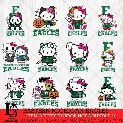 Eastern Michigan Eagles Hello Kitty Horror NCAA Bundle 12 SVG Svg Eps Dxf Png File, Digital Download