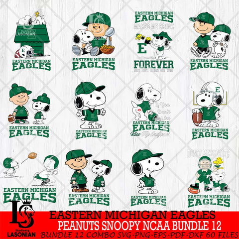 Eastern Michigan Eagles Peanuts Snoopy Player NCAA Bundle 12 SVG DXF EPS PNG FILE,Snoopy File Cut, bundle NCAA Digital Download,Instant Download, Silhouette