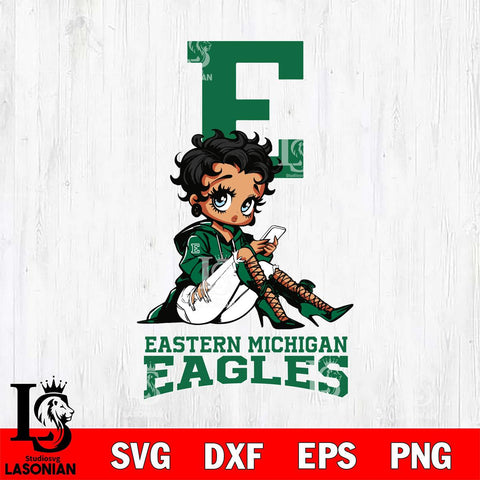 Eastern Michigan Eagles Style Black Fan Girl Betty Boop, Svg Eps Dxf Png File, Digital Download