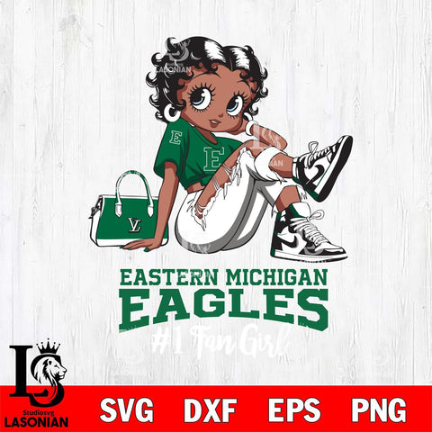 Eastern Michigan Eagles #1 Black Fan Girl Betty Boop, Svg Eps Dxf Png File, Digital Download
