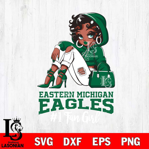 Eastern Michigan Eagles #1 beauty Black Fan Girl, Svg Eps Dxf Png File, Digital Download