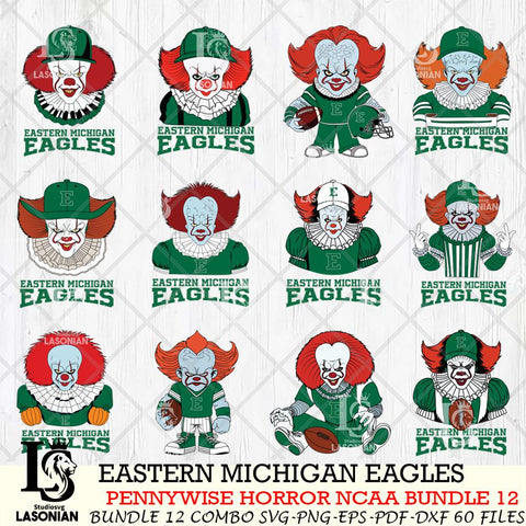 Eastern Michigan Eagles  Pennywise Horror NCAA Bundle 12 SVG Svg Eps Dxf Png File, Digital Download