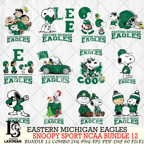 Eastern Michigan Eagles  Snoopy NCAA Bundle 12 SVG Svg Eps Dxf Png File, Digital Download