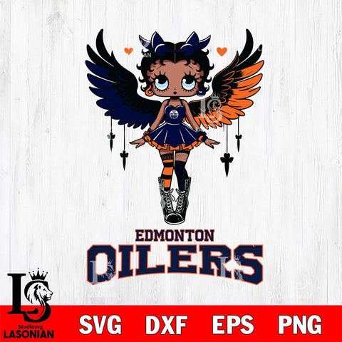 Edmonton Oilers Anglel Black Fan Girl Betty Boop, Svg Eps Dxf Png File, Digital Download