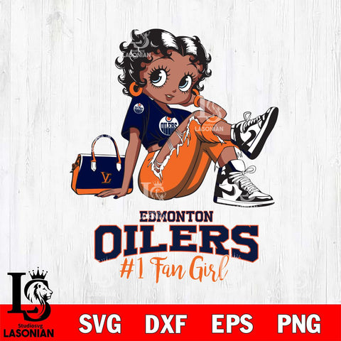 Edmonton Oilers #1 Black Fan Girl Betty Boop, Svg Eps Dxf Png File, Digital Download