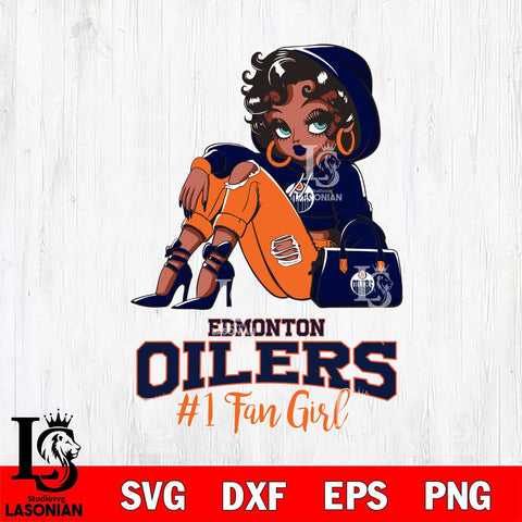 Edmonton Oilers #1 beauty Black Fan Girl, Svg Eps Dxf Png File, Digital Download