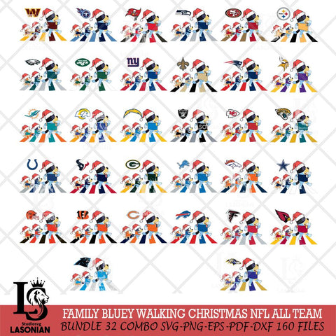 Family Bluey Walking Christmas NFL ALL TEAM Svg Eps Dxf Png File, Digital Download, Instant Download