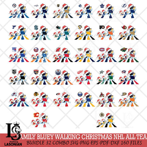Family Bluey Walking Christmas NHL ALL TEAM Svg Eps Dxf Png File, Digital Download, Instant Download