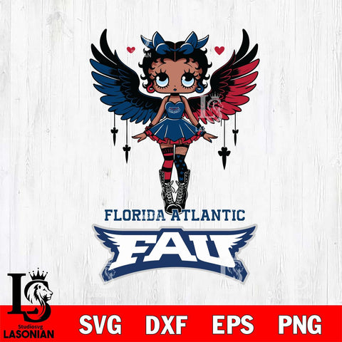 Florida Atlantic Owls Anglel Black Fan Girl Betty Boop, Svg Eps Dxf Png File, Digital Download
