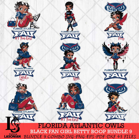 Florida Atlantic Owls Black Fan Girl Betty Boop Bundle 9, Svg Eps Dxf Png File, Digital Download