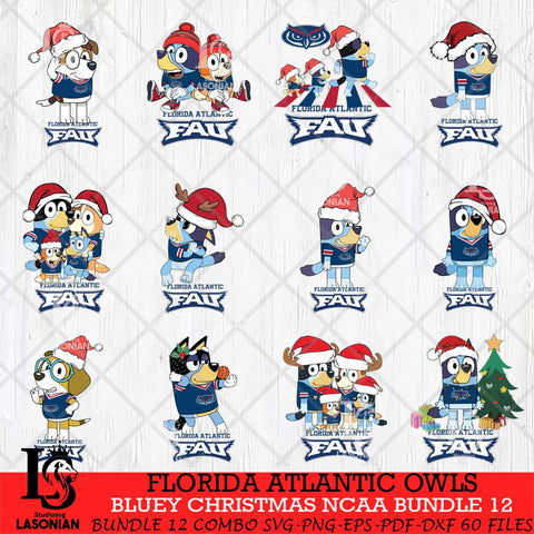 Florida Atlantic Owls Bluey Christmas NCAA Bundle 12 Cricut File Cut Files , Bluey Cricut , Christmas Svg , Bluey svg , Digital Download, dxf eps png pdf file