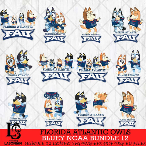 Florida Atlantic Owls Bluey Dace Mode NCAA Bundle 12 SVG Eps Dxf Png File, Digital Download, Instant Download