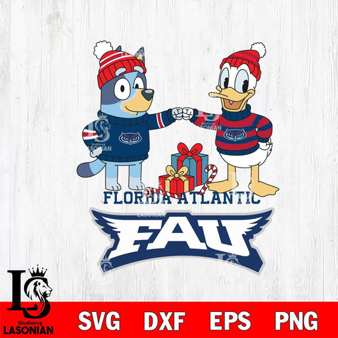 Florida Atlantic Owls Bluey With Donald Duck Christmas File Cut, NCAA SVG DXF EPS PNG FILE, Digital Download,Instant Download, Silhouette