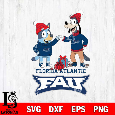 Florida Atlantic Owls Bluey With Goofy Christmas File Cut, NCAA SVG DXF EPS PNG FILE, Digital Download,Instant Download, Silhouette