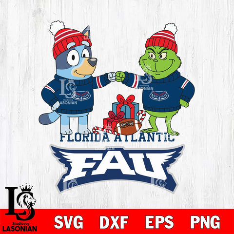 Florida Atlantic Owls Bluey With Grinch Christmas File Cut, NCAA SVG DXF EPS PNG FILE, Digital Download,Instant Download, Silhouette