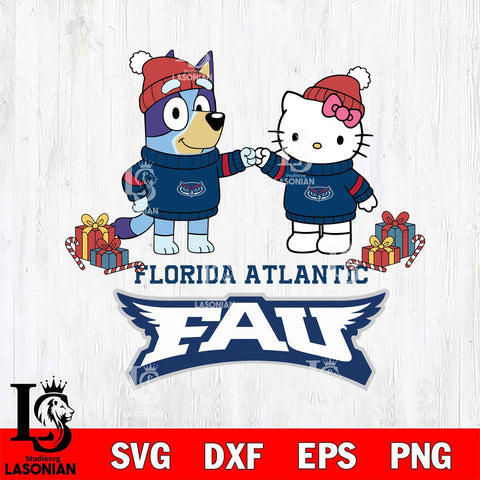 Florida Atlantic Owls Bluey With Hello kitty Christmas File Cut, NCAA SVG DXF EPS PNG FILE, Digital Download,Instant Download, Silhouette