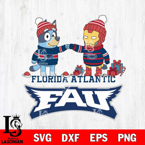 Florida Atlantic Owls Bluey With Iron man Christmas File Cut, NCAA SVG DXF EPS PNG FILE, Digital Download,Instant Download, Silhouette
