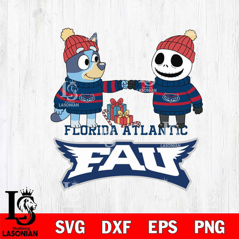 Florida Atlantic Owls Bluey With Jack Skellington Christmas File Cut, NCAA SVG DXF EPS PNG FILE, Digital Download,Instant Download, Silhouette