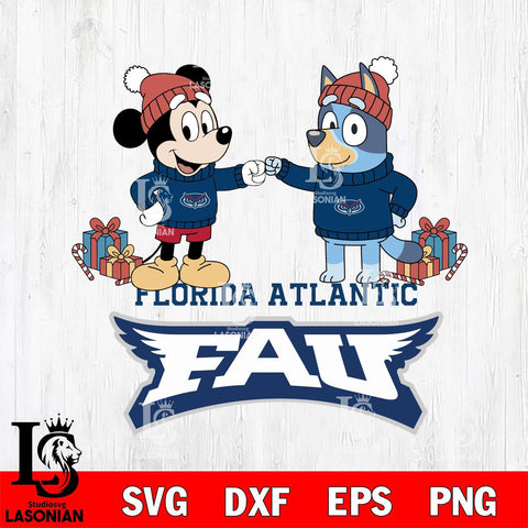 Florida Atlantic Owls Bluey With Mickey Christmas File Cut, NCAA SVG DXF EPS PNG FILE, Digital Download,Instant Download, Silhouette