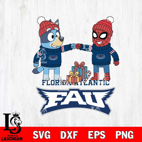 Florida Atlantic Owls Bluey With Spider man Christmas File Cut, NCAA SVG DXF EPS PNG FILE, Digital Download,Instant Download, Silhouette