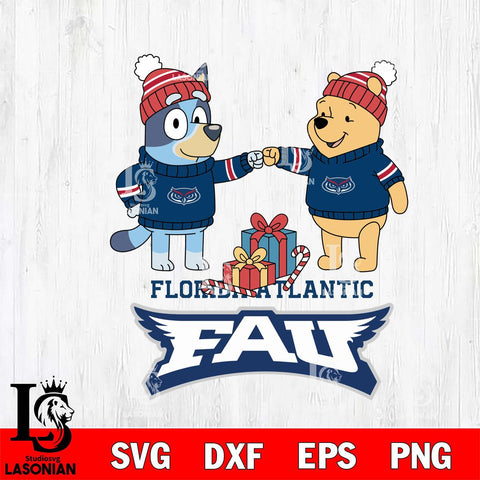 Florida Atlantic Owls Bluey With Winnie The Pooh Christmas File Cut, NCAA SVG DXF EPS PNG FILE, Digital Download,Instant Download, Silhouette