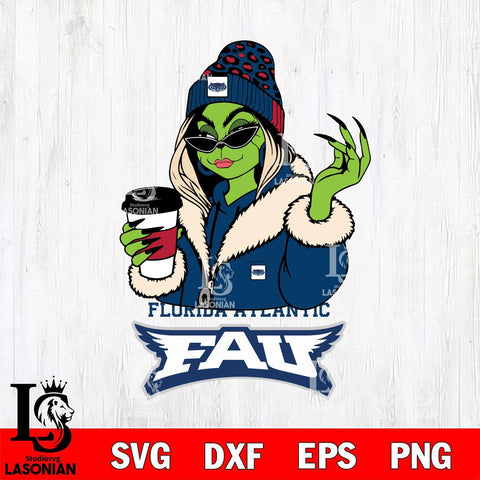Florida Atlantic Owls Boujee Grinch Girls Christmas Cut Files Cricut, Svg Dxf Eps Png file, Digital download , Silhouette
