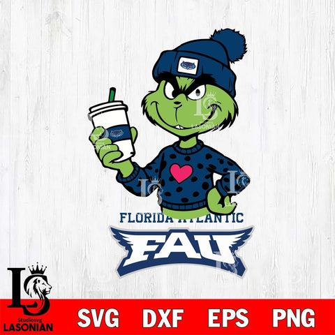 Florida Atlantic Owls Boujee Grinch Heart Christmas Cut Files Cricut, Svg Dxf Eps Png file, Digital download , Silhouette