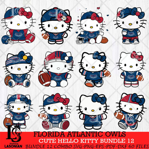 Florida Atlantic Owls Cute Hello Kitty Bundle 12 SVG Eps Dxf Png File, NCAA Bundle svg, Digital Download, Instant Download