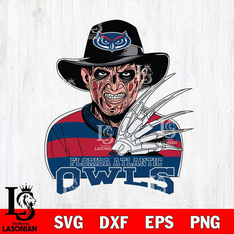 Florida Atlantic Owls Freddy Krueger Horror Halloween Svg Eps Dxf Png File, NCAA svg, Digital Download, Instant Download