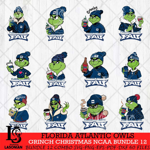 Florida Atlantic Owls Grinch Christmas NCAA Bundle 12 Svg Eps Dxf Png File,Cricut files, Digital Download, Instant Download