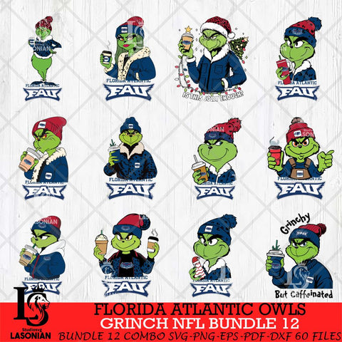 Florida Atlantic Owls Grinch NCAA Bundle 12 SVG Eps Dxf Png File, Digital Download, Instant Download