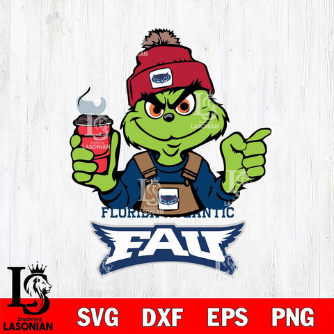 Florida Atlantic Owls Grinch with coffee Svg Eps Dxf Png File, Digital Download, Instant Download