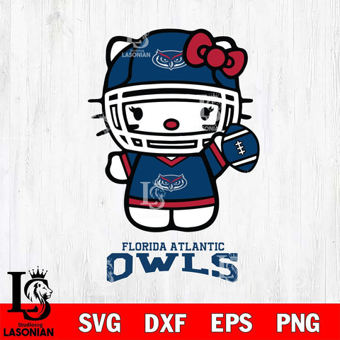 Florida Atlantic Owls Hello Kitty NCAA 1 Svg Eps Dxf Png File, Digital Download, Instant Download