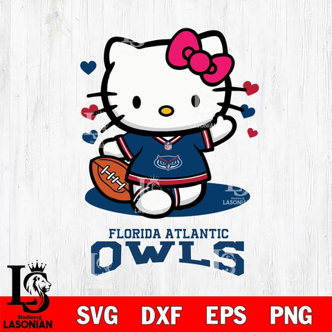 Florida Atlantic Owls Hello Kitty NCAA 3 Svg Eps Dxf Png File, Digital Download, Instant Download