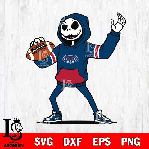 Florida Atlantic Owls Jack Skellington Football Christmas File Cut, NCAA SVG DXF EPS PNG FILE, Digital Download , Criucut , Silhouette