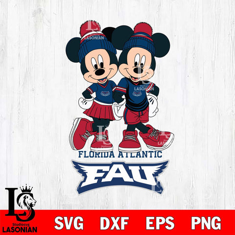 Florida Atlantic Owls Mickey And Minnie Mouse Football Svg Eps Dxf Png File, NCAA svg , File Cut , Digital Download , Instant Download, Cut Svg Files