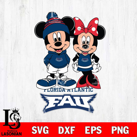 Florida Atlantic Owls Mickey Minnie Mouse Cute Football Svg Eps Dxf Png File, NCAA svg , File Cut , Digital Download , Instant Download, Cut Svg Files