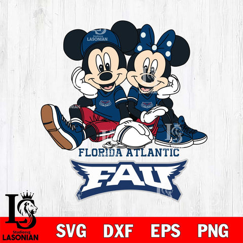 Florida Atlantic Owls Mickey Minnie Mouse Football Sit Svg Eps Dxf Png File, NCAA svg , File Cut , Digital Download , Instant Download, Cut Svg Files