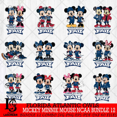 Florida Atlantic Owls Mickey Minnie Mouse NCAA Bundle 12 Svg Eps Dxf Png File, Bundle NCAA svg , File Cut , Digital Download , Instant Download, Cut Svg Files