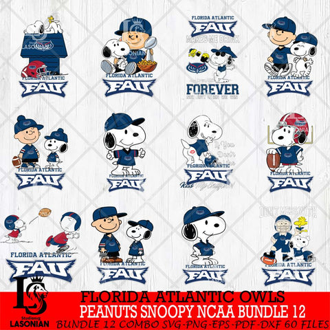 Florida Atlantic Owls Peanuts Snoopy Player NCAA Bundle 12 SVG DXF EPS PNG FILE,Snoopy File Cut, bundle NCAA Digital Download,Instant Download, Silhouette