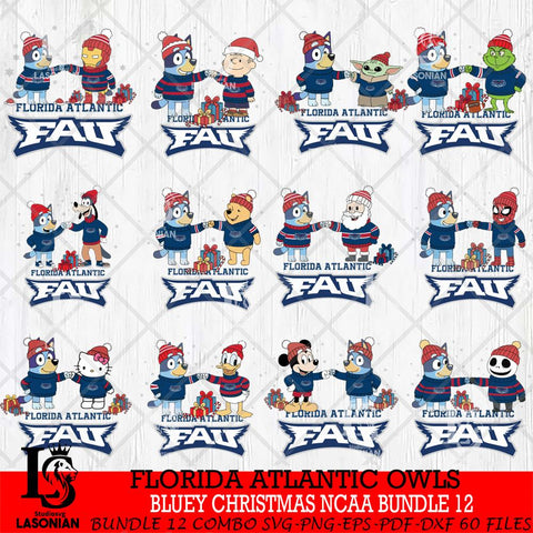 Florida Atlantic Owls  Bluey friends christmas NCAA Bundle File Cut,Bundle NCAA SVG DXF EPS PNG FILE, Digital Download,Instant Download, Silhouette