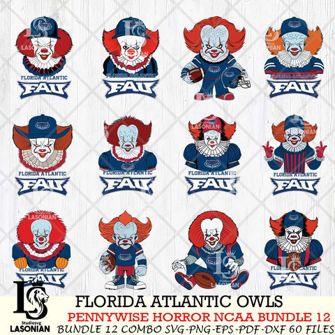 Florida Atlantic Owls  Pennywise Horror NCAA Bundle 12 SVG Svg Eps Dxf Png File, Digital Download